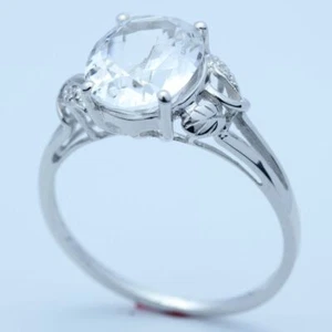Unique Engagement Wedding Ring Look —— Solid 14K White Gold White Topaz Diamond - Picture 1 of 5