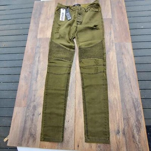 OTHER Brand distressed slim skinny bike jeans UK 30 US 10/12 olive NWT British - Picture 1 of 9