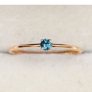 Solitaire Blue Sapphire Gemstone Ring Solid 18k Yellow Gold Handmade Jewelry - Picture 1 of 2