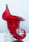 Gorgeous Murano 'Jack in the Pulpit' Cornucopia Red to Clear Glass Vase - 20cm