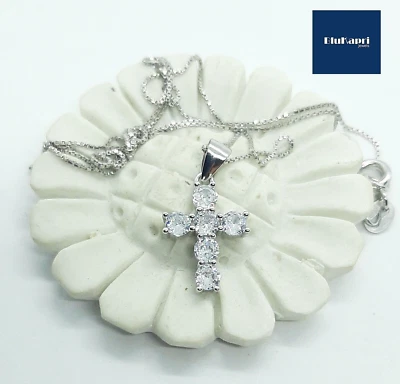 Ciondolo Croce in argento 925 con zirconi 3 mm luminosi + catenina omaggio - Immagine 1 di 4