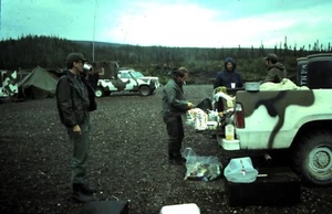 Original 35mm Slide, Military Camouflaged Pick up Trucks / Soldiers Prepare food - Picture 1 of 1