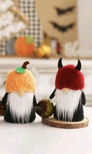 2 Halloween Plush Gnome Figurines Set Pumpkin & Lil Devil - Bild 1 von 3