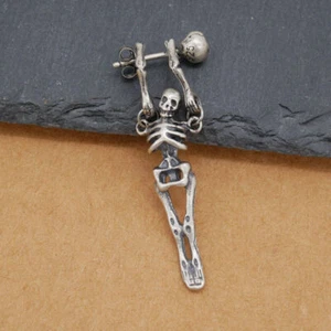 Chaqueta individual de plata esterlina 925 con tachuelas con esqueleto para cráneo Pendientes con oreja de gota A4085 - Imagen 1 de 5