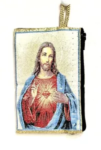 Lord Jesus Christ Most Sacred Heart Rosary Pouch 2Sided Zippered Icon Case 3x5in - Picture 1 of 14