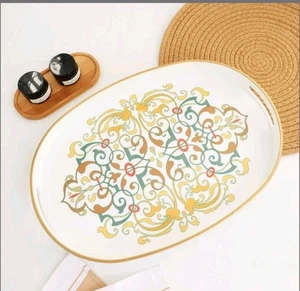 Omuriko Oval Plastic Serving Tray with Handles Decorative 16 x 10x 1.4" - Picture 1 of 3
