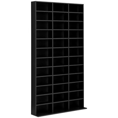 HOMCOM CD DVD Media Storage Shelves Display Shelf Racks Wooden Frame Black - Image 1 of 4