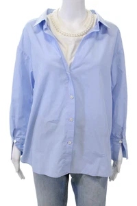 Muveil Womens Button Front Long Sleeve Layered Oxford Shirt Blue Cotton EU 38 - Picture 1 of 10