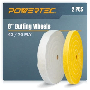 2 Pack Polishing Wheels, 8 Inch Buffing Wheels, White Cotton (70 ply) and Yel... - Picture 1 of 8