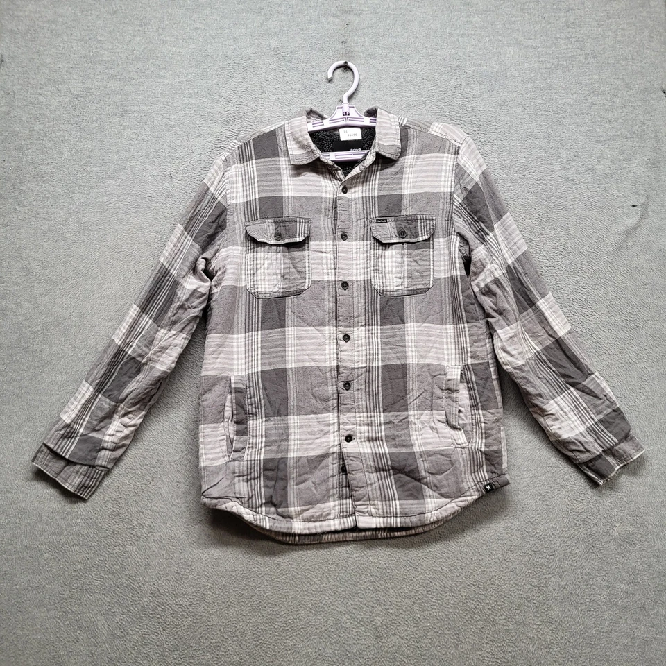 Camisa Hurley Hombres Abotonada M Gris Cuadros Forrada Sherpa Chamarra Manga Larga Foto 1 de 4