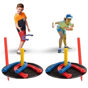 Sports Outdoor Indoor Rubber Horseshoes Set | Includes 4 Horseshoes, 2 Pegs, ... - Picture 1 of 9
