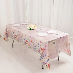 5 BLUSH Rectangular 54" x 108" Plastic Tablecloths with Butterfly Floral Print - Picture 1 of 8