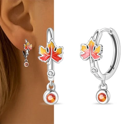 KUNSIR 925 Sterling Silver Maple Leaf Huggie Earrings For Women Jewelry Gifts - Image 1 of 4