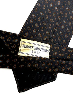 复古 20 世纪 40 年代 Brooks Brothers 英国制造黑色 Challis 整洁佩斯利领带 无底价 — 第 1/4 张图片