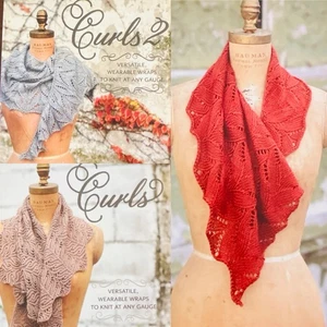 Curls & Curls 2 Knitting Pattern Book Lot Versatile Wearable Wraps To Knit - Picture 1 of 20