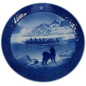 Vintage 1968 Royal Copenhagen Weihnachtsdeko Teller 7" Durchmesser The Last Umiak - Bild 1 von 10