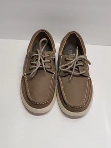 Margaritaville Boat Shoes Mens 9.5 Brown Beige Anchor Lace Up Loafers NEW - Imagen 1 de 12