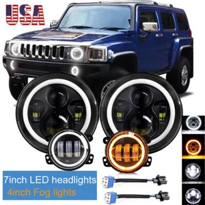 7inch LED Headlights +4'' Halo Fog Lights Fit 2006 2007 2008 2099 2010 Hummer H3 - Bild 1 von 13