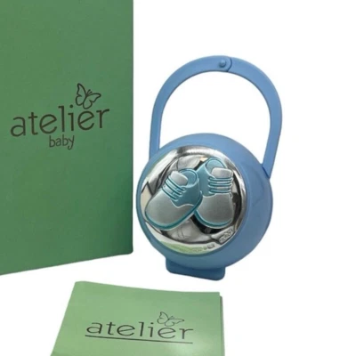 Portaciuccio o Spilla Bebè Bambino celeste argento Made in Ita+Confezione regalo - Immagine 1 di 4