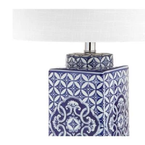 JONATHAN Y Table Lamp 23" H Hand-Painted Dimmable Ceramic Base in Blue/White - Picture 1 of 11