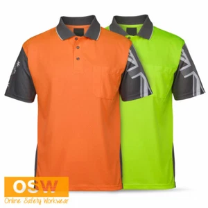 HI VIS SAFETY SOUTHERN CROSS QUICK-DRY JACQUARD BREATHABLE WORK POLO SHIRTS - Picture 1 of 9