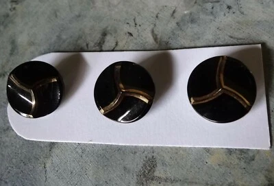 antique vintage SET of 3 19mm french jet black glass & gilt button -A24 - Image 1 of 3