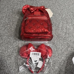 2024 Disney Parks Loungefly Red Sequin Holiday Backpack Minnie Mouse & EARS! - Picture 1 of 10