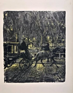 Franz Skarbina Droschke im Regen original Farblithografie Berlin 1896 - Bild 1 von 4