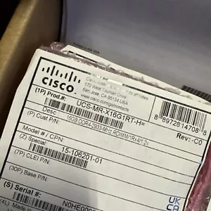 CISCO UCS-MR-X16G1RT-H UCS 16GB (1*16GB) 1RX4 PC4-23400Y-R DDR4-2933MHZ RDIMM - Picture 1 of 3