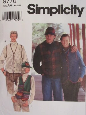 OOP SIMPLICITY 9770 Mens/Misses/Teens Vest in Looks & Hat PATTERN XS-S-M UC - Image 1 of 3