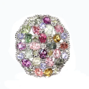 925 Sterling Silver Ring Pear Tourmaline Sapphire Tanzanite Gemstone Jewelry 8 - Picture 1 of 13
