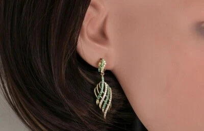 2.50Ct Round Cut Simulated Emerald 14k Yellow Gold Plated Drop Dangle Earrings - Image 1 of 4