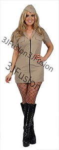 Ladies Sexy Army Fancy Dress Costume Soldier Khaki Womens GI Jane FREE POST (AN) - Picture 1 of 10