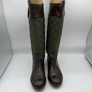 Stivali da equitazione trapuntati Tory Burch Hunter verdi marroni in pelle Rowan taglia 6,5 - Foto 1 di 16
