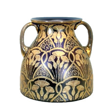Lötz Kobaltblau Jugendstil Vase mit 2 Henkeln Enameled Mohndekor Loetz