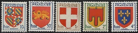 France #616-620 Set Mint MNH Original Gum Never Hinged Coats of Arms Stamps Cover