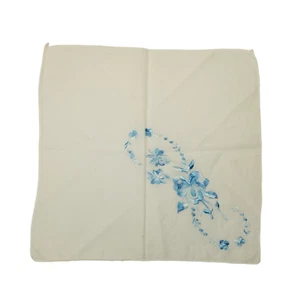 Vintage Handkerchief White Blue Ombre Floral Embroidered Corner Pocket Scarf - Picture 1 of 5