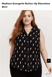 Torrid Lightening Bolt Button up collared sleeveless Blouse Plus Size 2X - Picture 1 of 4