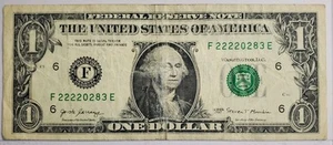 LUCKY 2222 Five Of A Kind 2s $1 One Dollar Bill Fancy Serial Number Series 2017 - Picture 1 of 2