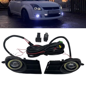 White Halo Angel Eye LED Fog Lamp Driving Light Set For Suzuki Swift 2005-2010 - Foto 1 di 24
