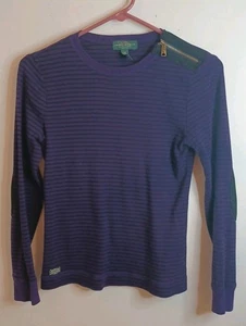 Ralph Lauren Pullover Knit Top M Petite Purple Black Stripe Preppy Y2k 90s - Picture 1 of 7