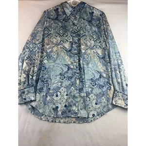 Chico's Paisley Print Button Down Langarm Seidenmischung Shirt Oberteil Damen - Bild 1 von 10