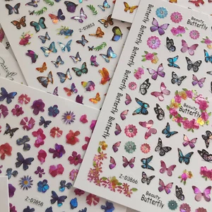 3D BUTTERFLY NAIL ART STICKERS HOLOGRAPHIC DECOR SELF-ADHESIVE FLOWER TIPS UK - Picture 1 of 47
