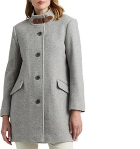 Ralph Lauren Black Label Womens Light Gray Button Up Collared Long Wool Coat 6 - Picture 1 of 13