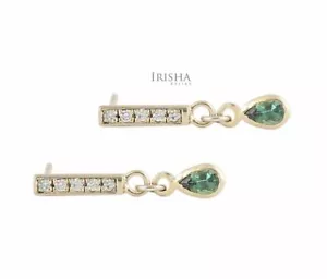 PENDIENTES COLGANTES DE BARRA ESMERALDA DIAMOND MAY BIRTHSTONE EN ORO 14K JOYERÍA FINA - Imagen 1 de 6