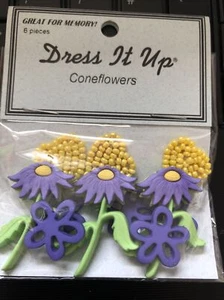 Purple Flowers and Bead Yellow Hearts Embellishments Novelty Dress It Up Craft - Picture 1 of 1