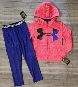 New! Girl's UNDER ARMOUR Pink Purple Zip Hooded Sweatshirt & Pants Outfit Size 5 - Picture 1 of 4