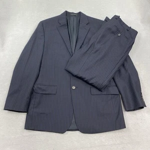 Lauren Ralph Lauren Suit Mens Blue 40R Blazer 34x28 Pants Striped Wool 2 Piece - Picture 1 of 23