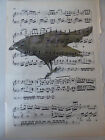 Vintage music sheet printed bird picture, wall art, antique, Raven