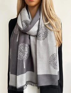 Ladies Grey Mulberry Tree Pashmina Shawl Wrap, Long Large Blanket Scarf, Winter - Picture 1 of 15